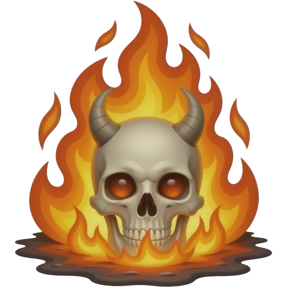 demonic flaming skull emerging from hellfire emoji