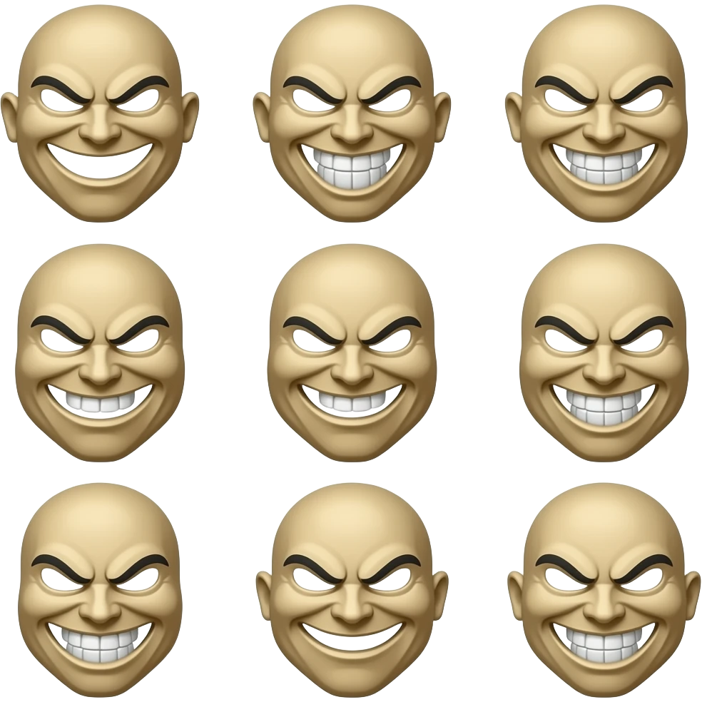 variedad de mascaras burlonas, risas malvadas emoji