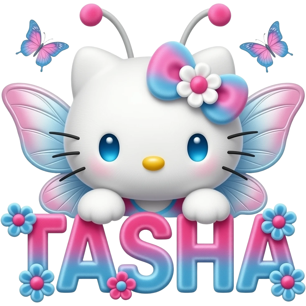 White velvety fur 3D hello kitty head, blue eyes, pink white blue ombre ...