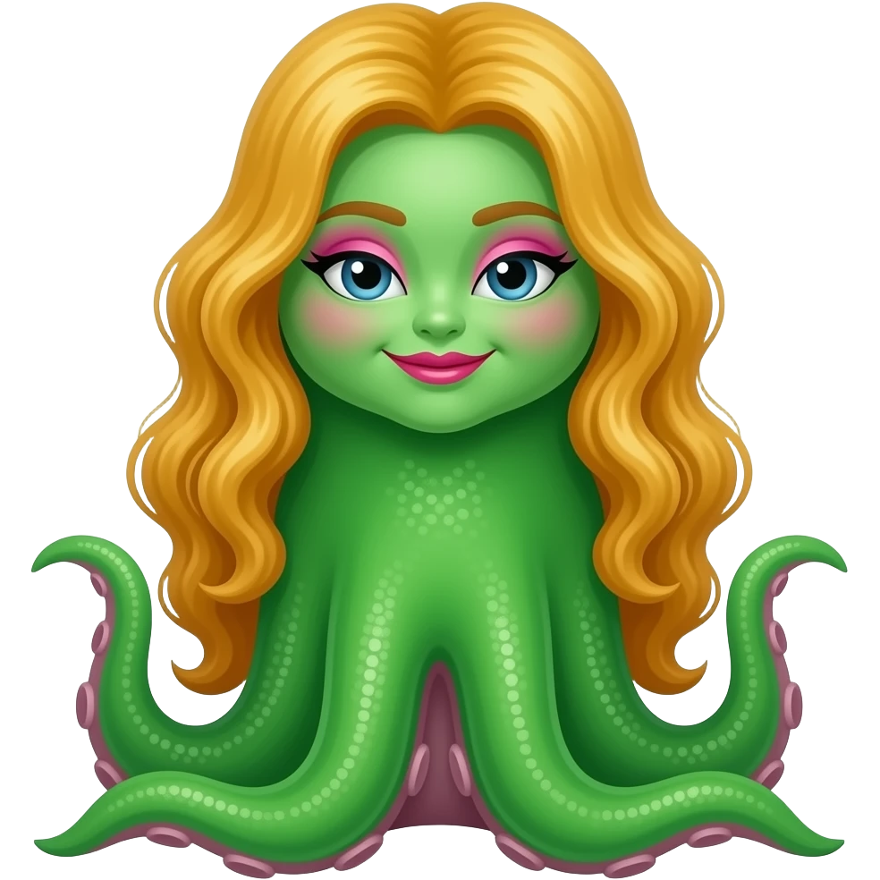 A Spring Green Squid who Wear pink Eye makeup And magenta Lips and ...