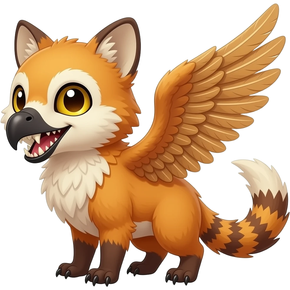 Cute mutant gryphon-tanuki-civet-genet-hybrid with sharp long saber teeth emoji
