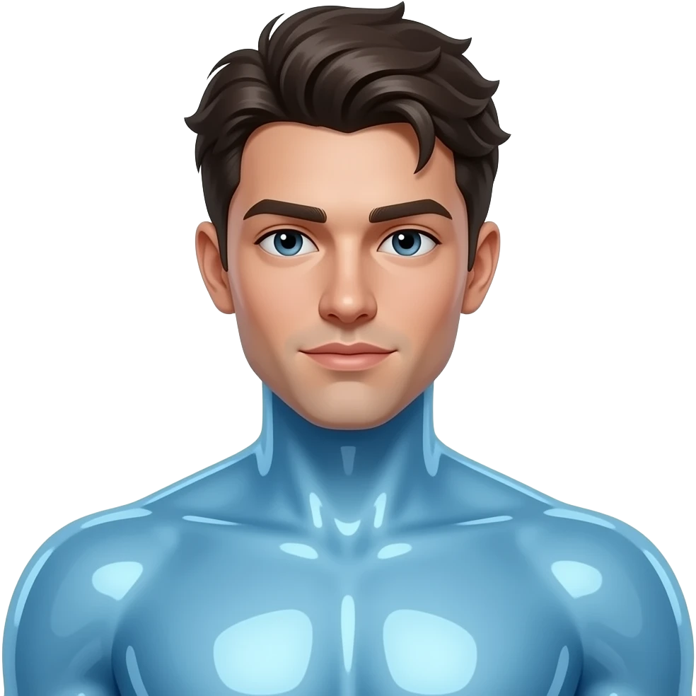 Erstelle eine sexy männlich AI mit durchsichtigen blauen und glänzenden Körper emoji