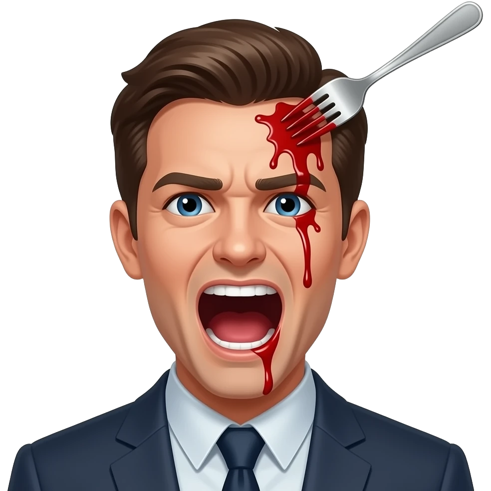 😀 a fork stabbed on his head and blood bleeding and him emoji 😃 screaming emoji