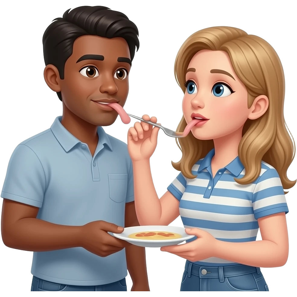یک زن سفید پوست درحال خوردن آلت یک مرد سیاه پوست emoji