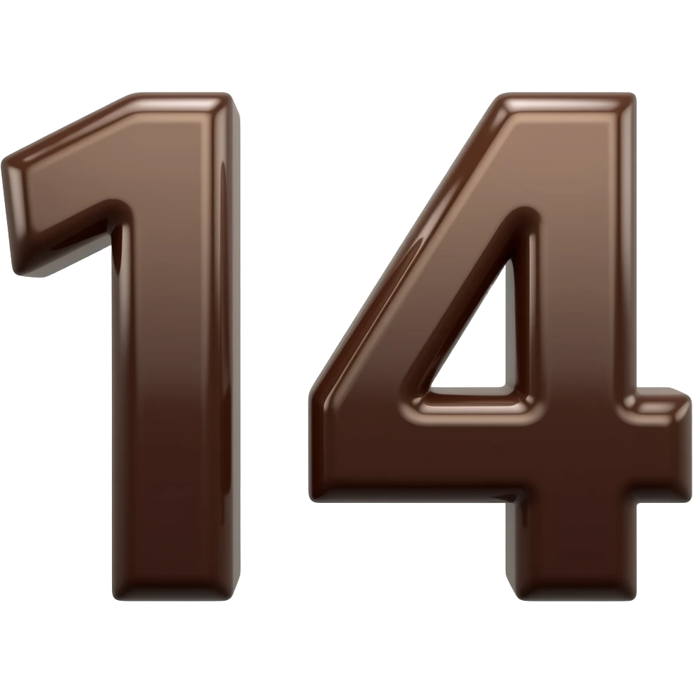 Create an emoji of the number 14 in a shiny dark brown tone and make the number very thick emoji