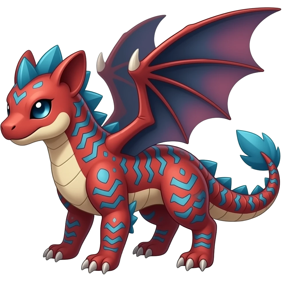 scaly shiny feathered spiky patterned tribal-patterned digitigrade quadrupedal Red and blue Vaporeon-Salandit-Toothless-hybrid emoji