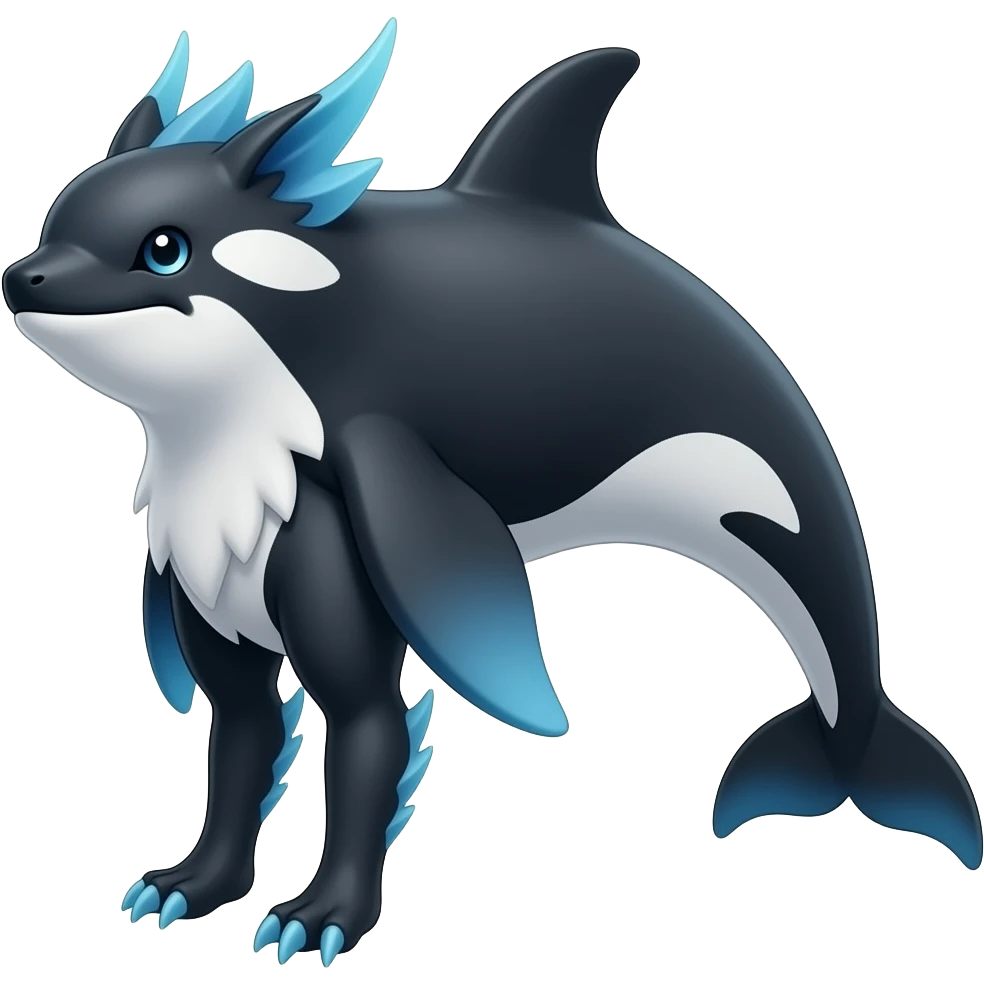 Bluish blackish whitish greyish gradients Absol-Amaura-Garchomp-Houndoom-Aurorus-hybrid with orca tail emoji