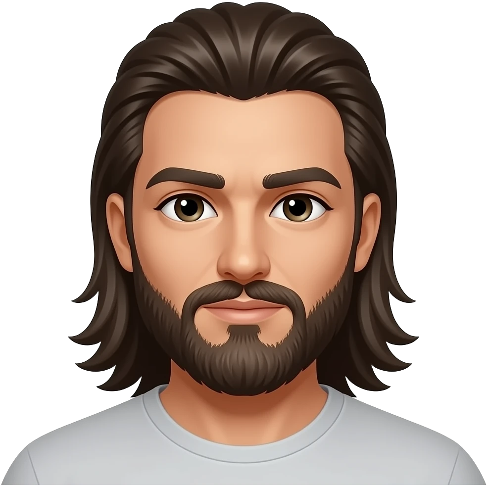 Very Long hair combed to the back and long beared with thick eyebrows and eyelashes guy emoji