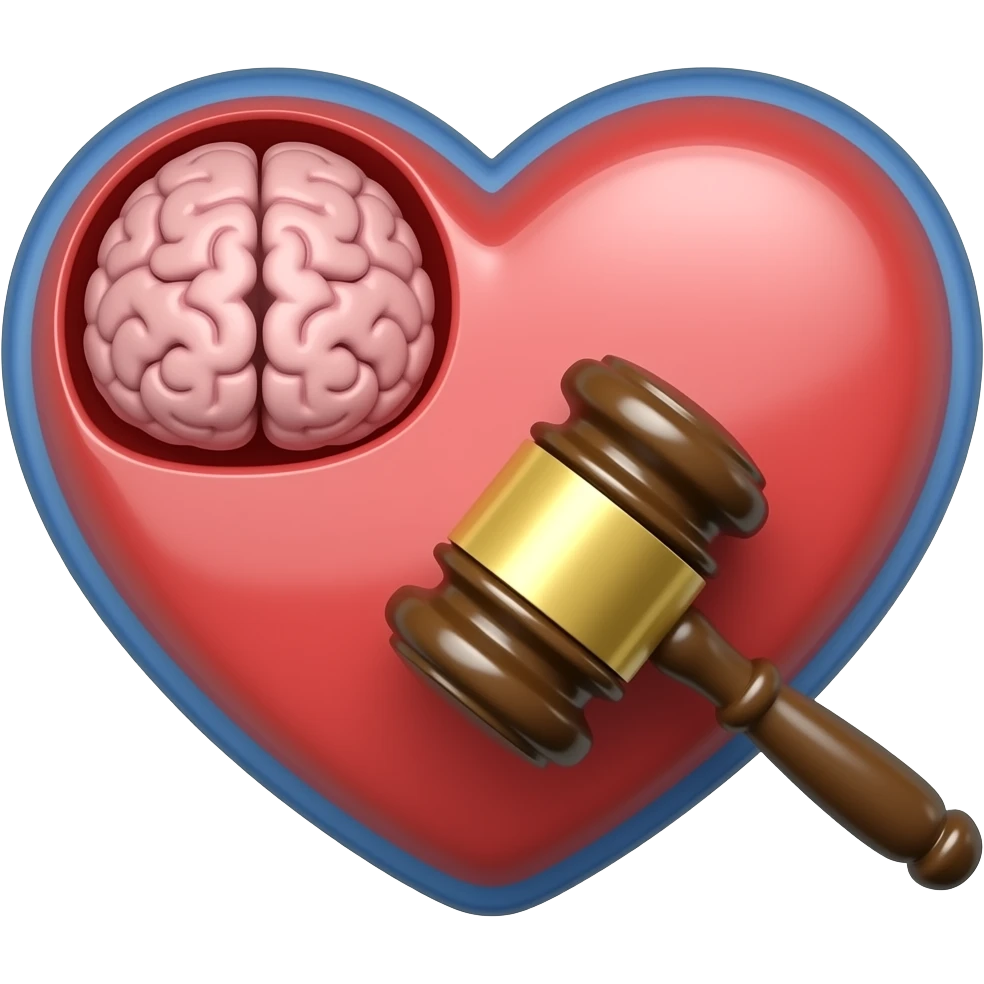 make me a outlined heart with a brain on one side and a judges hammer on the other and make it have colors emoji