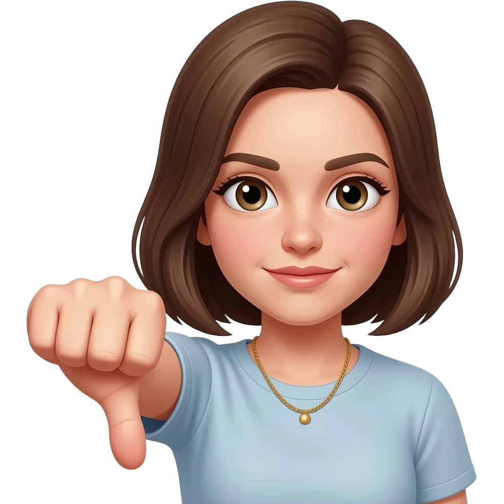 girl showing thumbs down dramatically, glossy emoji emoji