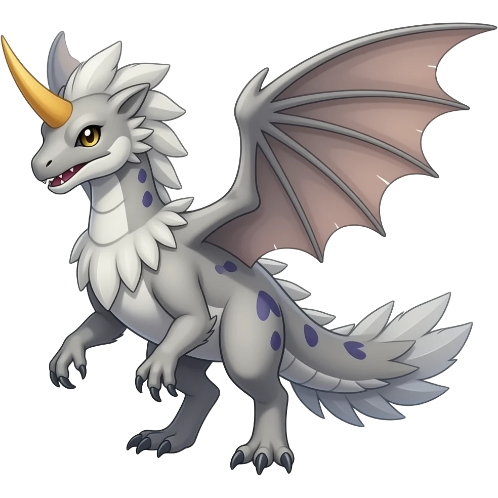 Raptorik scaley feathery horned Amaura-Wargreymon-Aurorus-ExVeemon-WereGarurumon-Pokémon-Fakémon-hybrid-fusion-creature, full body emoji