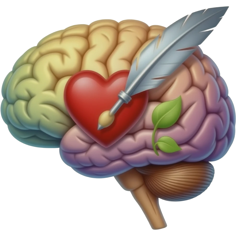 The outline will be a mind. Inside, there is a heart written by a quill. Add an extra symbol to symbolize newness/restoration. Make this colorful and biblically accurate emoji