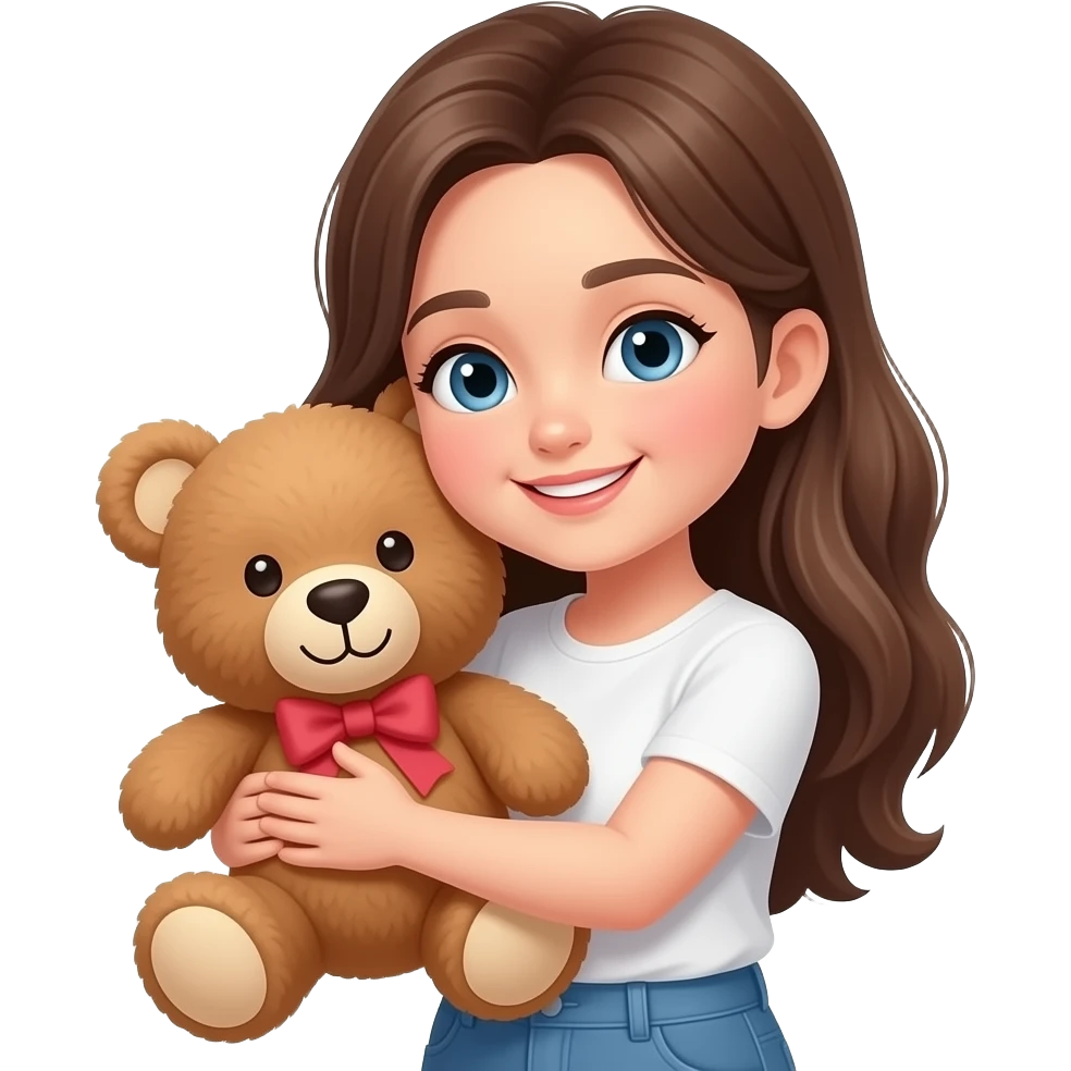 girl hugging plush teddy bear, cozy glossy emoji emoji