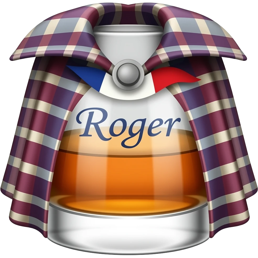 fancy french whisky glass with a cape that says roger emoji