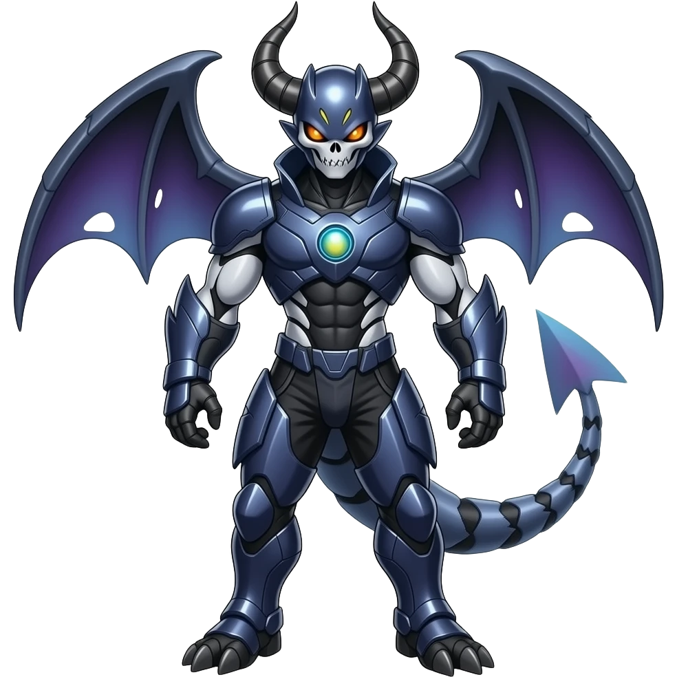 Shiny Horned Futuristic Badass Demonic Spectral Dusky Spooky Skull-faced Cool Hot Stylish Handsome Alien-Salandit-Darkrai-Genesect-Fakémon-fusion (full body) emoji