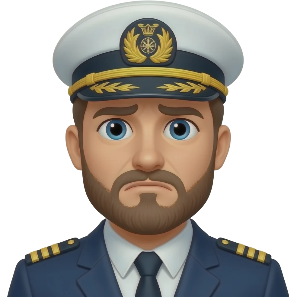 fleet captain with beard, disappointed, white cap emoji