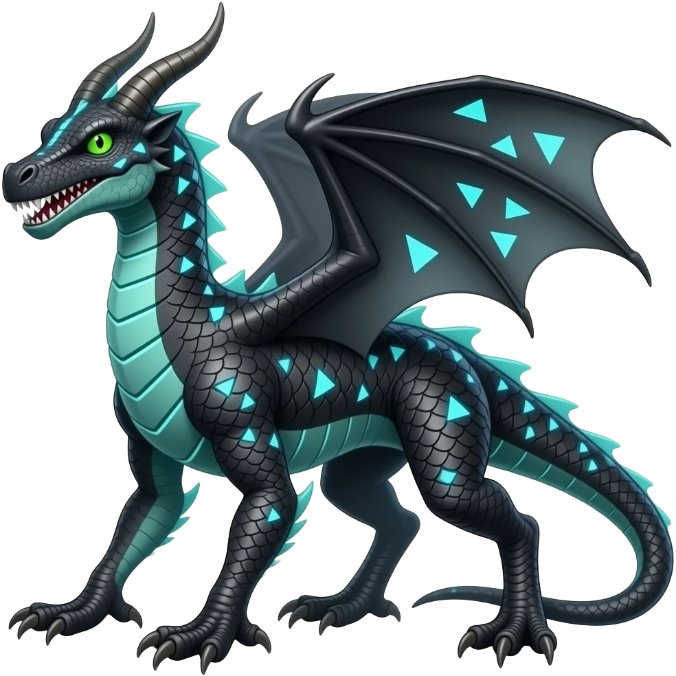 Cool edgy horned black-scaled with neon-colored triangular stripe markings draconic raptorik digitigrade bipedal futuristic fantasy-Cyberpunk- emoji