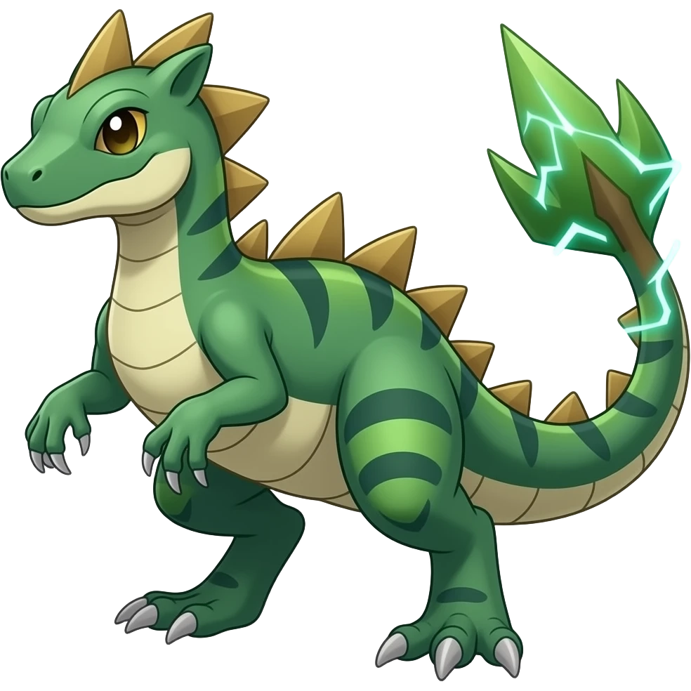 Raptorik-Treecko-Kecleon-Axew-Exveemon-Fakémon-hybrid, full body emoji