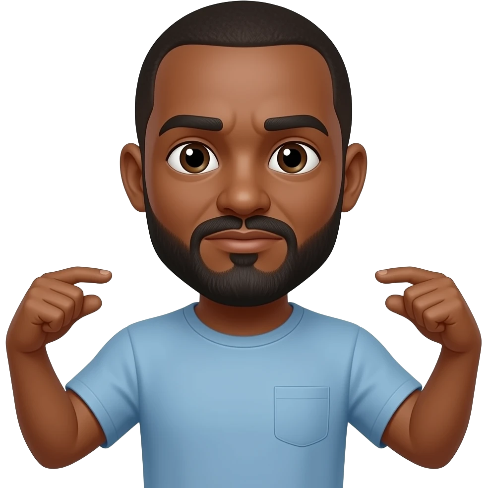 Create an light skinned black guy with a bald head and a beard and mustache doing the shrug like this 🤷🏽 emoji