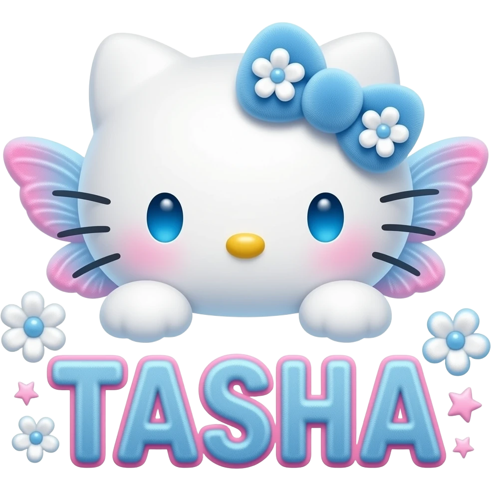 White velvety fur 3D hello kitty head with blue white pink gradient 3D ...