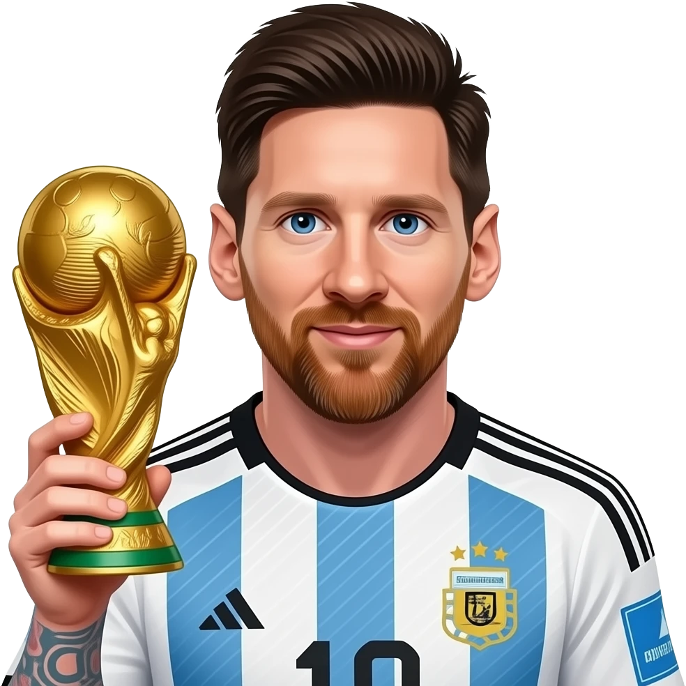 Messi holding a World Cup trophy emoji