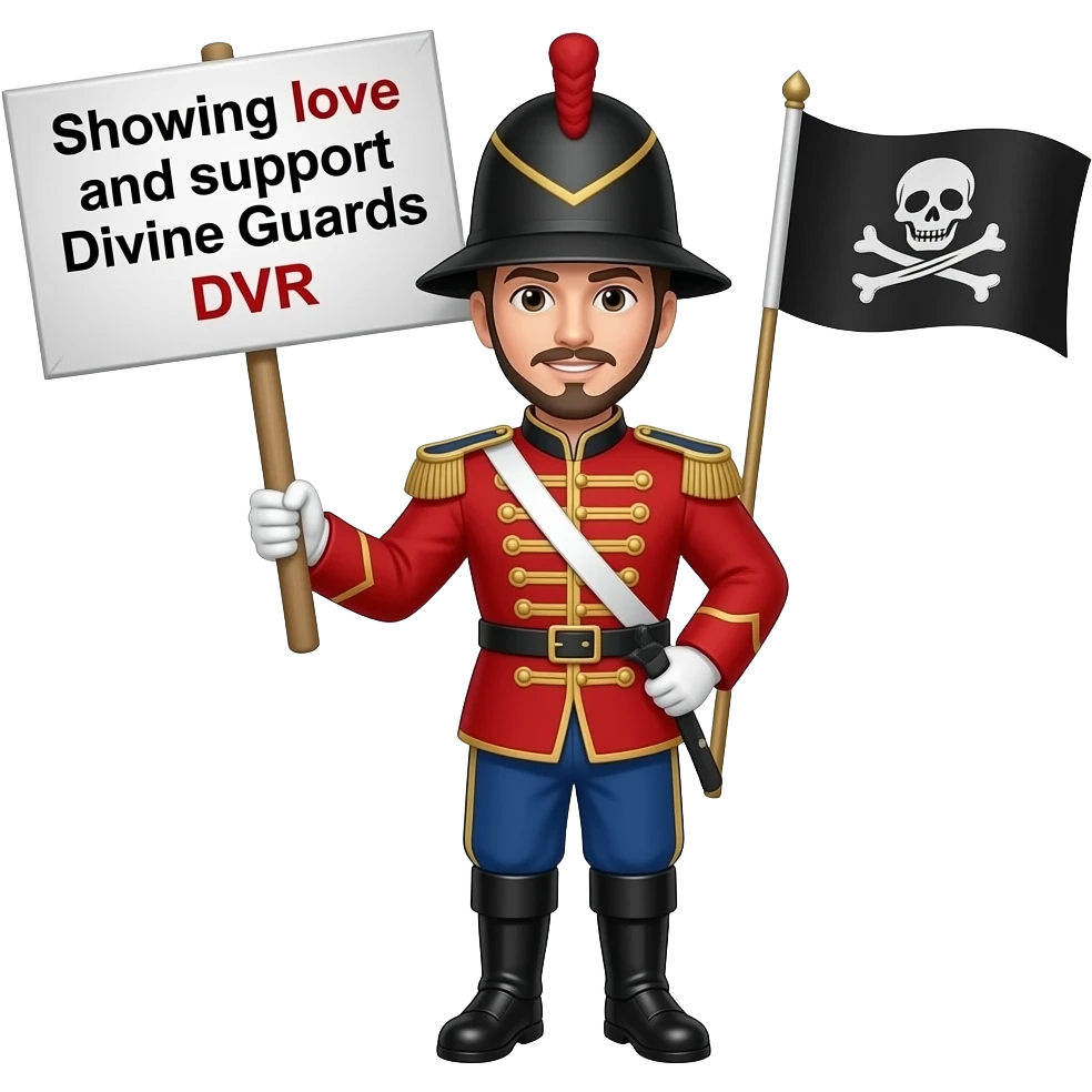 Make me a guard with writing Showing love and support𝓓𝓲𝓿𝓲𝓷𝓮 𝓖𝓾𝓪𝓻𝓭𝓼✨𝓓𝓥𝓡 🏴‍☠️ 𝓘𝓝 emoji