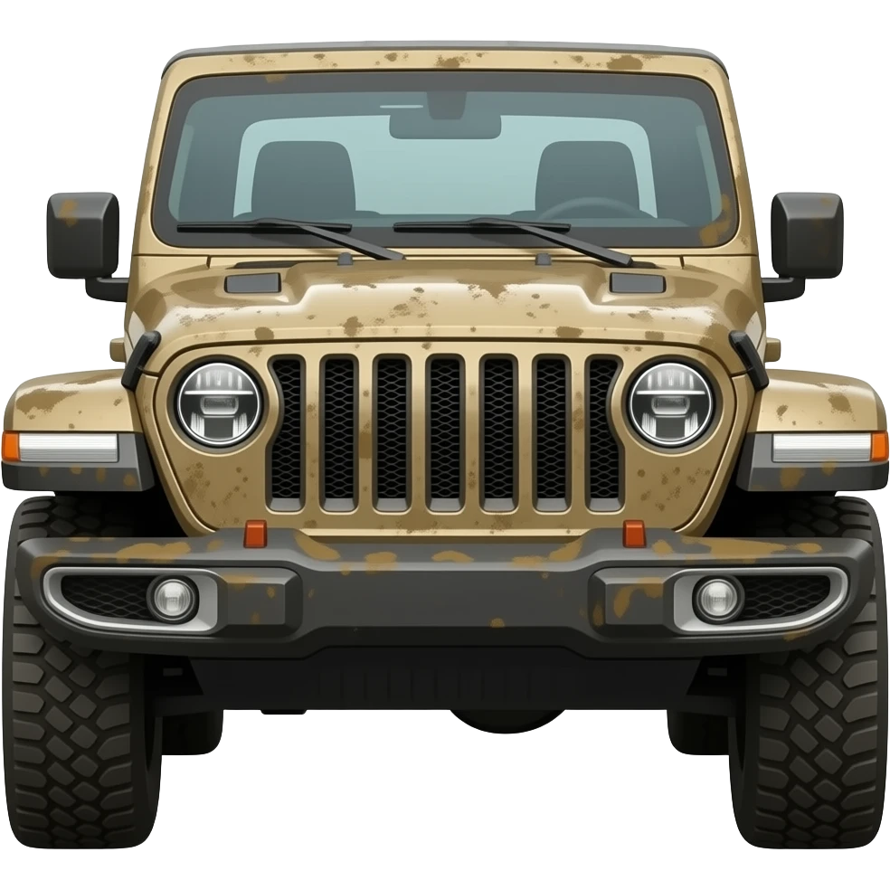 muddy jeep wrangler front , hyper real, highly detailed emoji