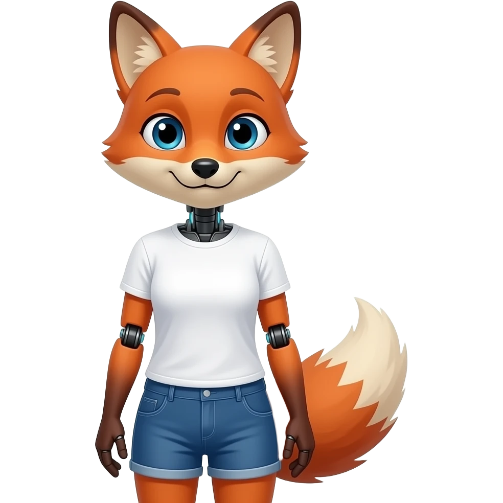 A humanoid robot female fox wearing a tee shirt and shorts emoji