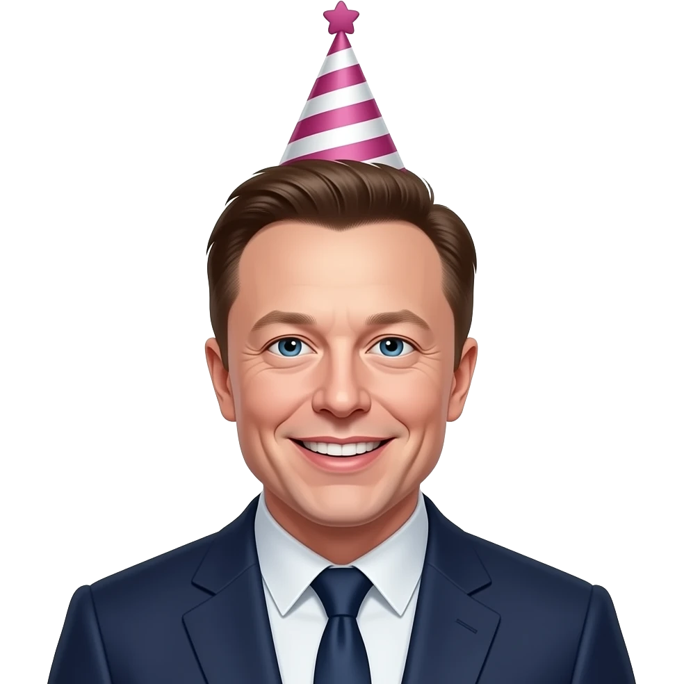 fat elon musk in birthday hat smiling emoji