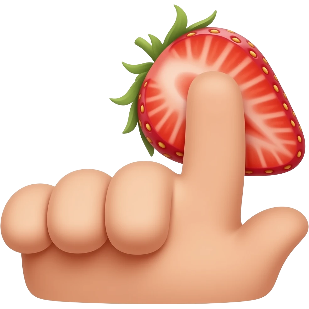 一只手戳一个切开的草莓 emoji