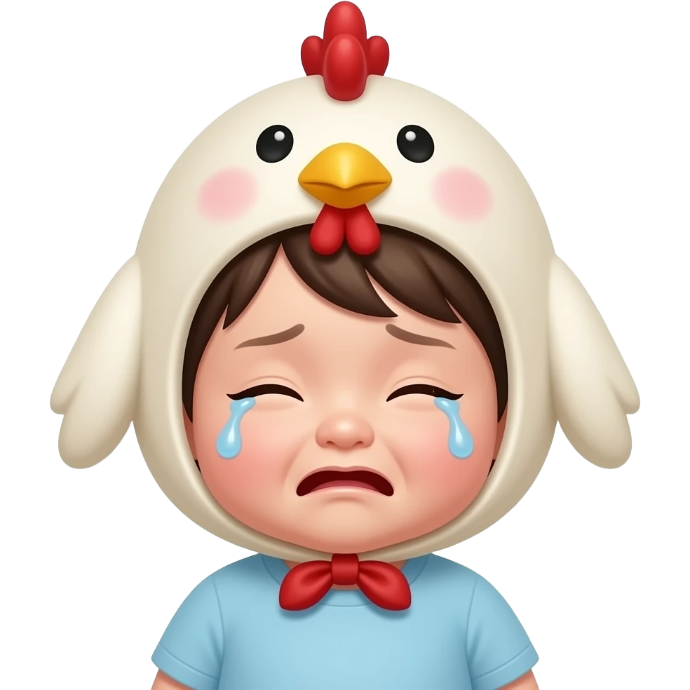 아기얼굴,눈물없음 찡찡, 한국인, 앞머리 있는, 병아리모자 상반신 emoji