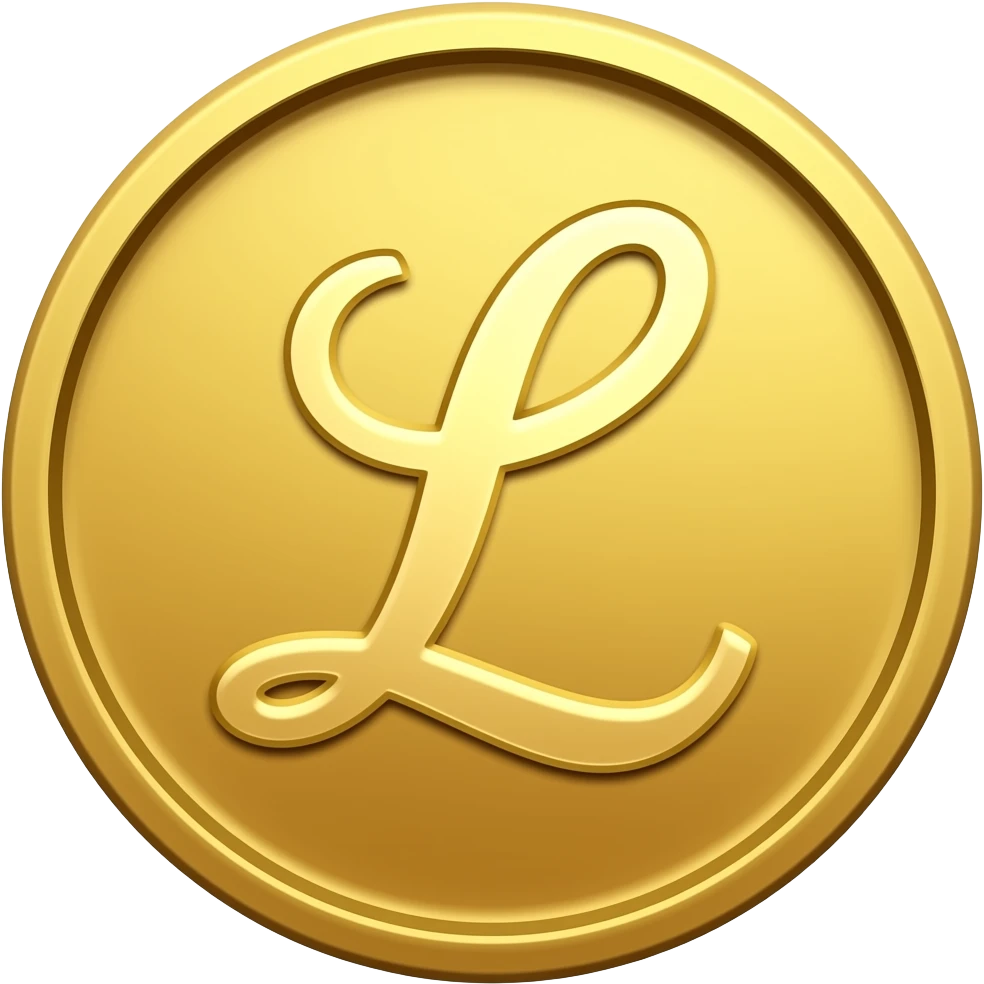 gold coin with the letter "L" in cursive letters emoji