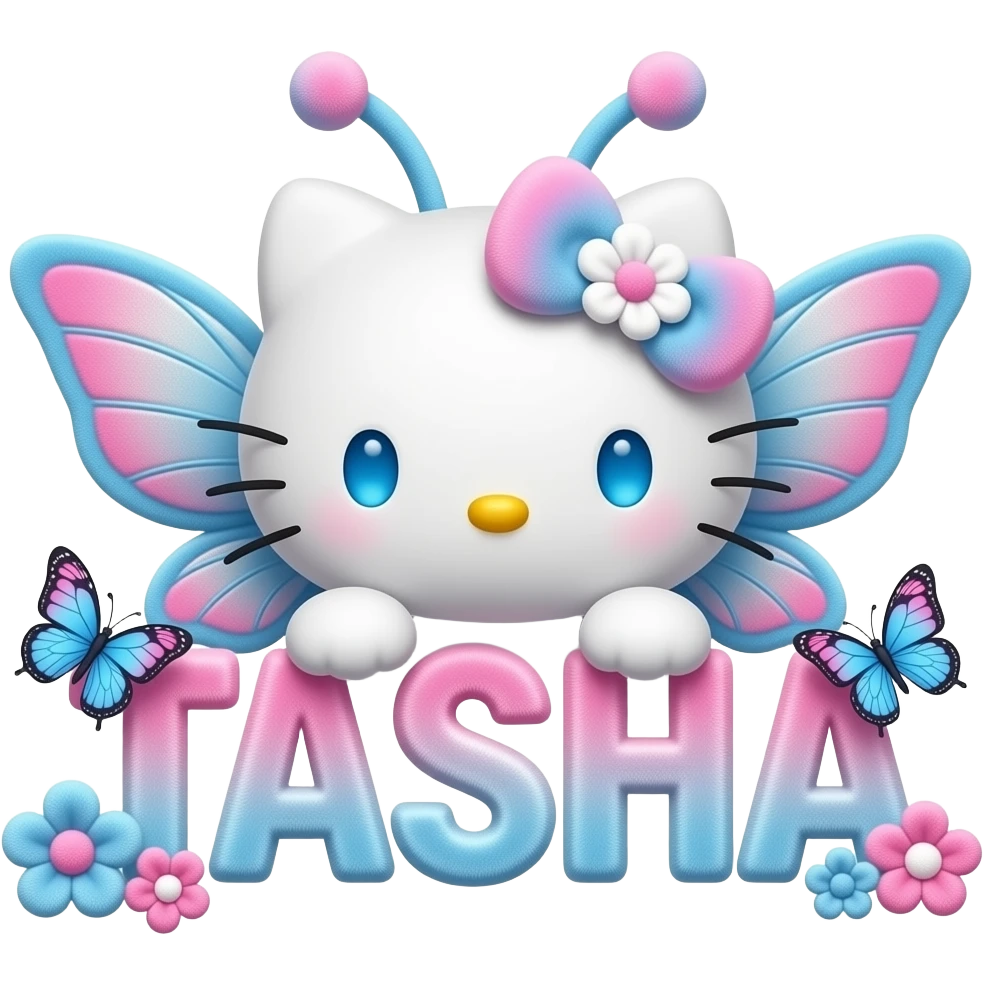 White velvety fur 3D hello kitty head, blue eyes, pink white blue ombre ...