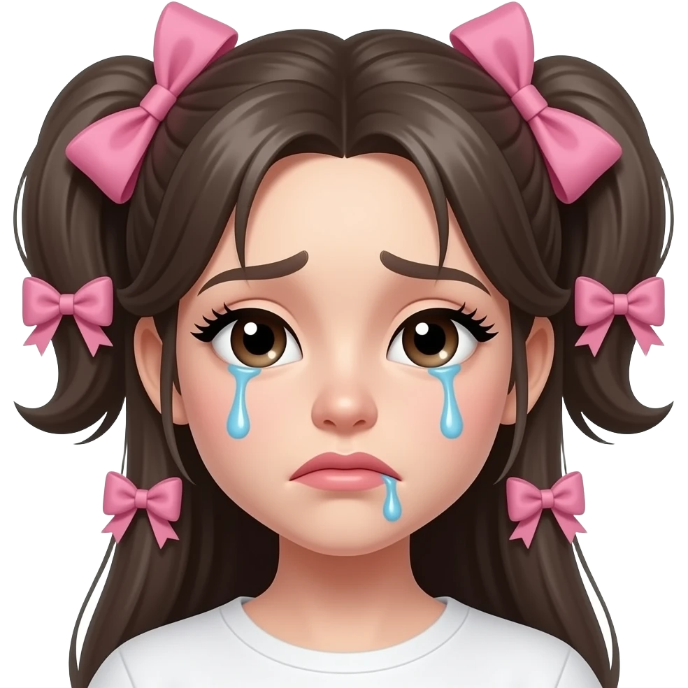 Создай смайлик 🥹 с бантиками и ресницами , где потекла тушь от слез emoji