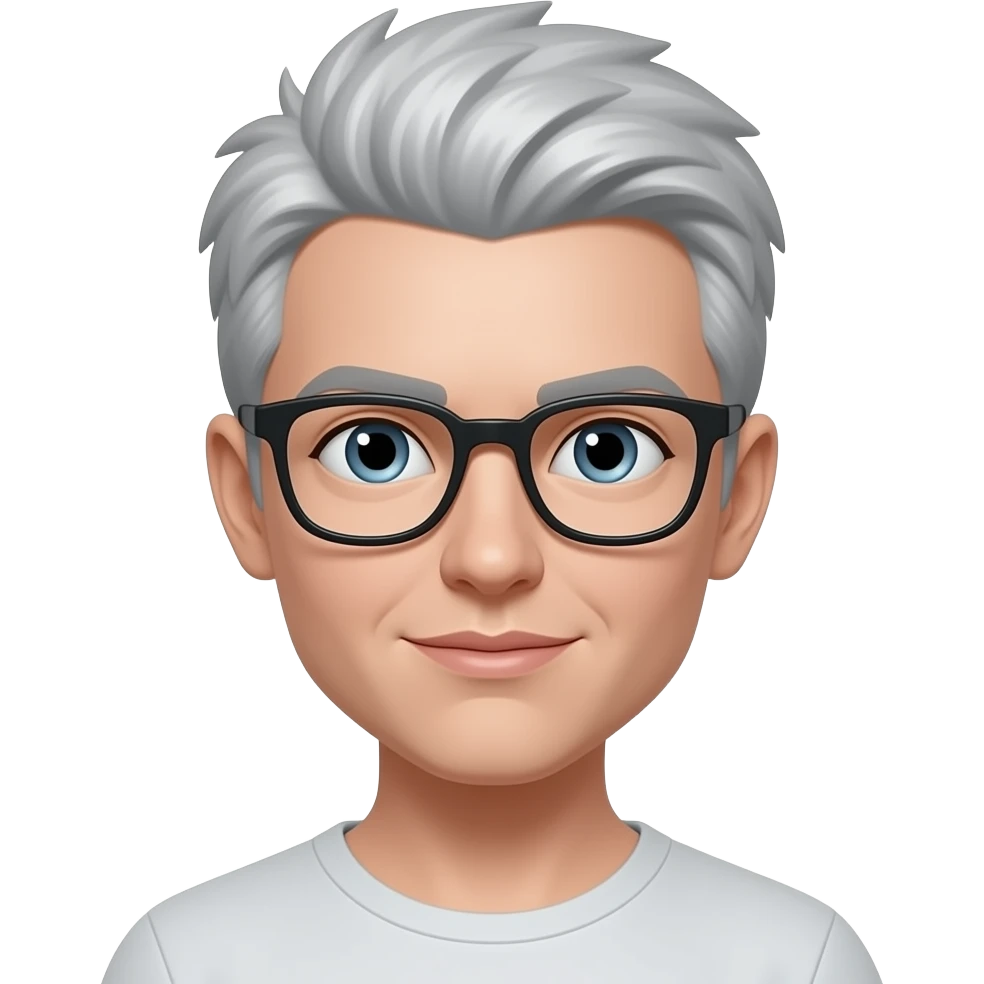 Grey hair, white woman with short spiky hair and glasses emoji