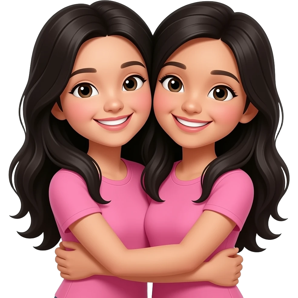 Black long hair sisters smiling wearing pink hugging emoji