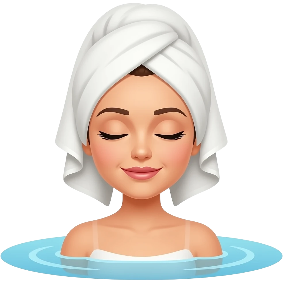 온천하는 머리에 수건 두르고 눈감은 여자 emoji