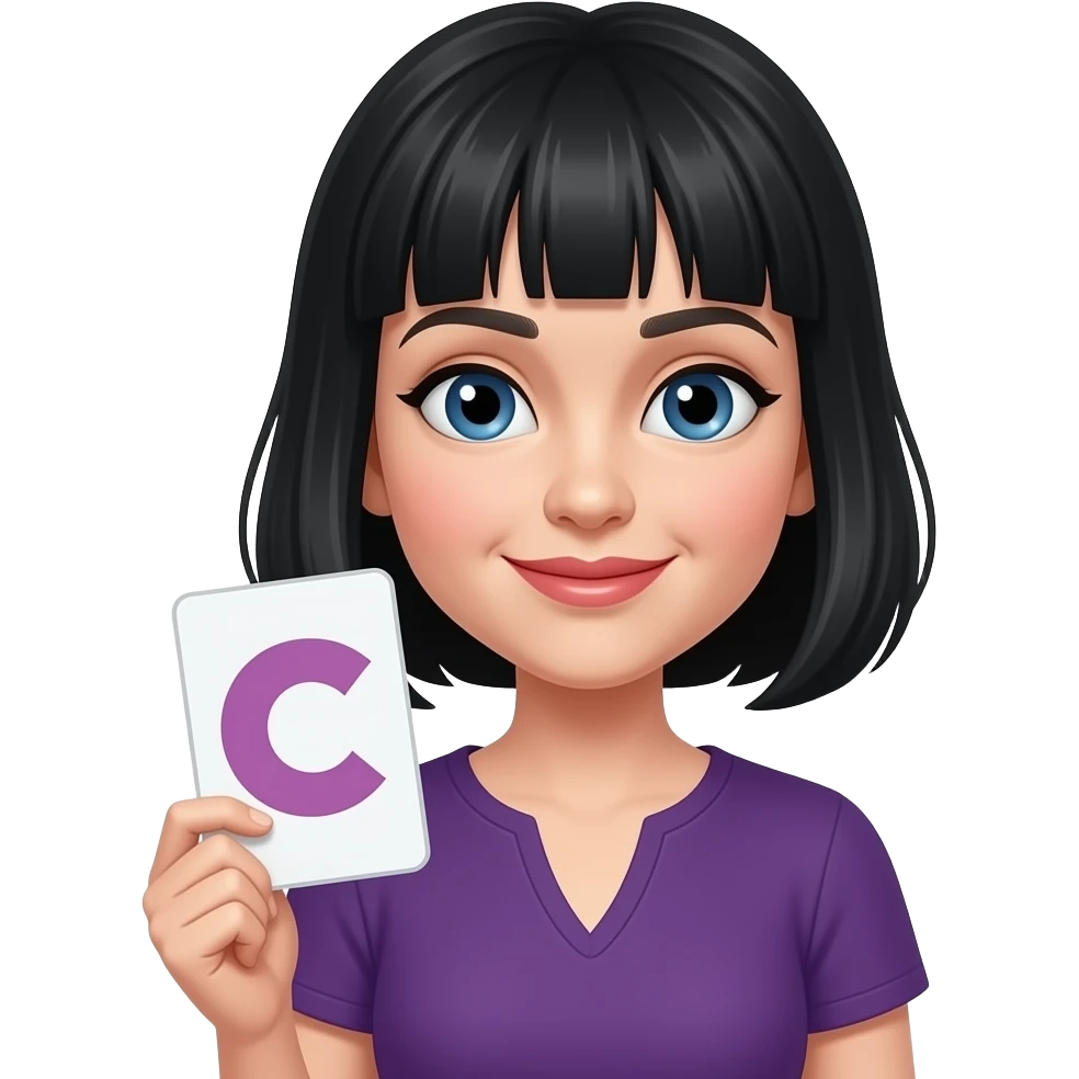 rebecca black holding a card with the work cplace emoji
