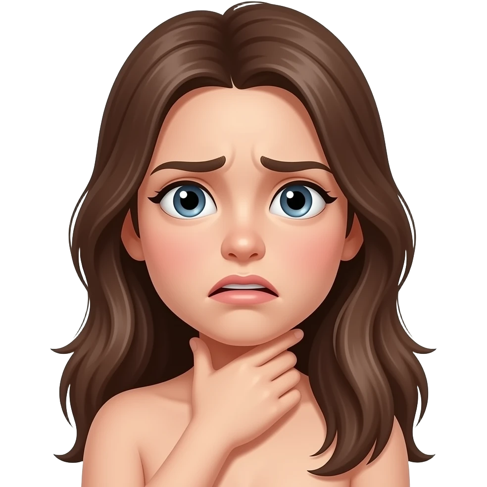 Girl long hair hand choking naked frowning bored surprised emoji