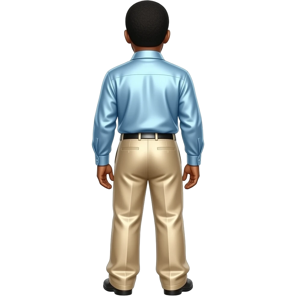 Richard Pryor from behind with light blue metallic shirt, beige metallic baggy pants emoji