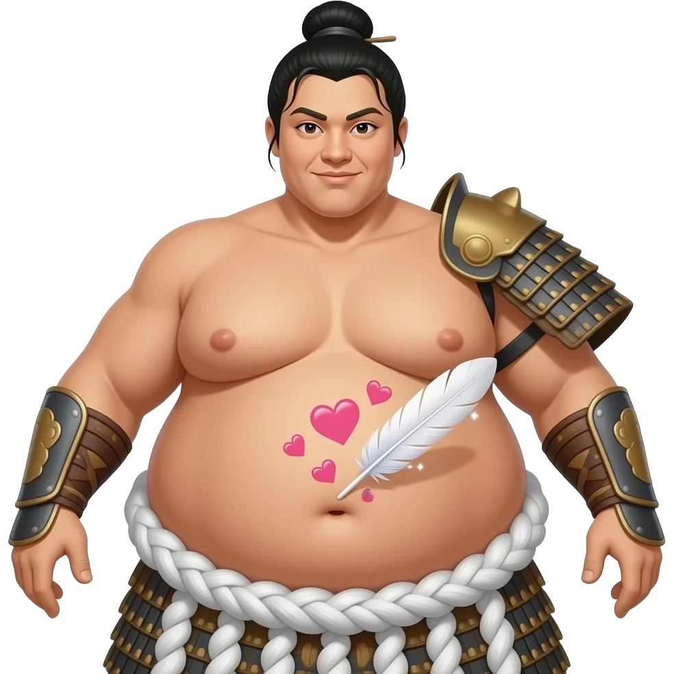 A female sumo warrior,she is stuffed silly after all you can eat buffet,her huge belly hangs out,her bellybutton gets tickled by a magical feather and paints hearts on her fat stomach. emoji