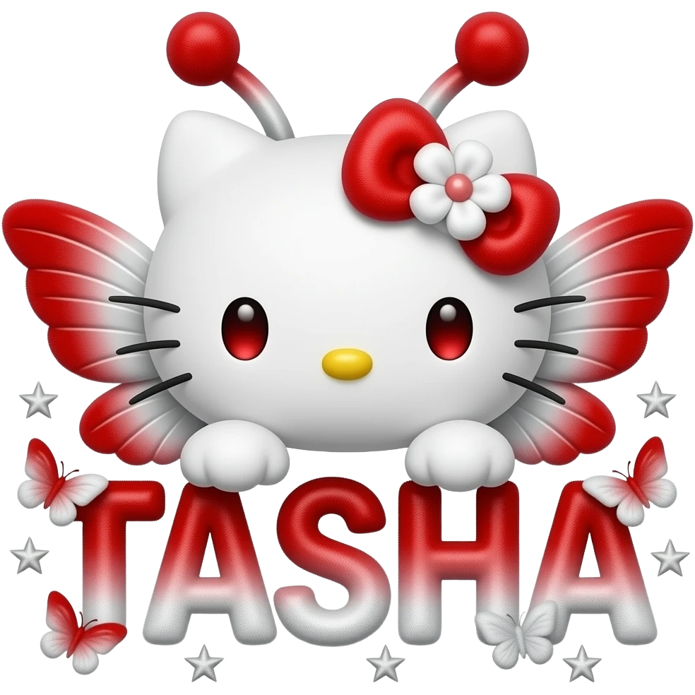 White velvety fur 3D hello kitty head, red eyes, red white ombre 3D ...