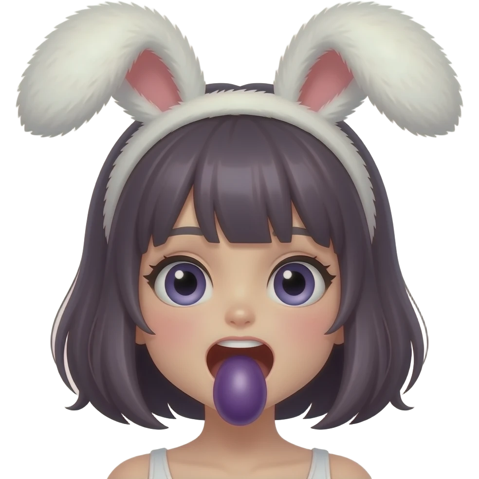 兔女郎嘴巴大张 梳着塞着茄子 emoji