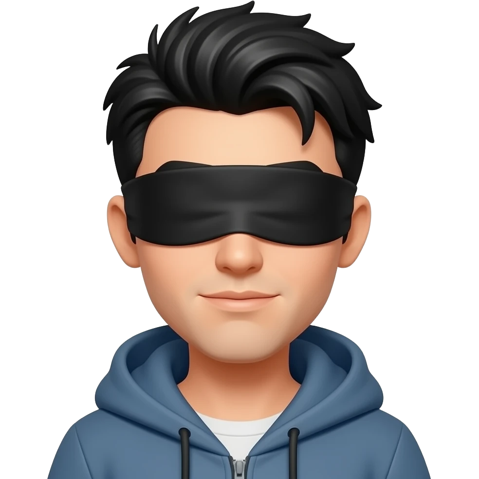 Black hair blindfolded emoji