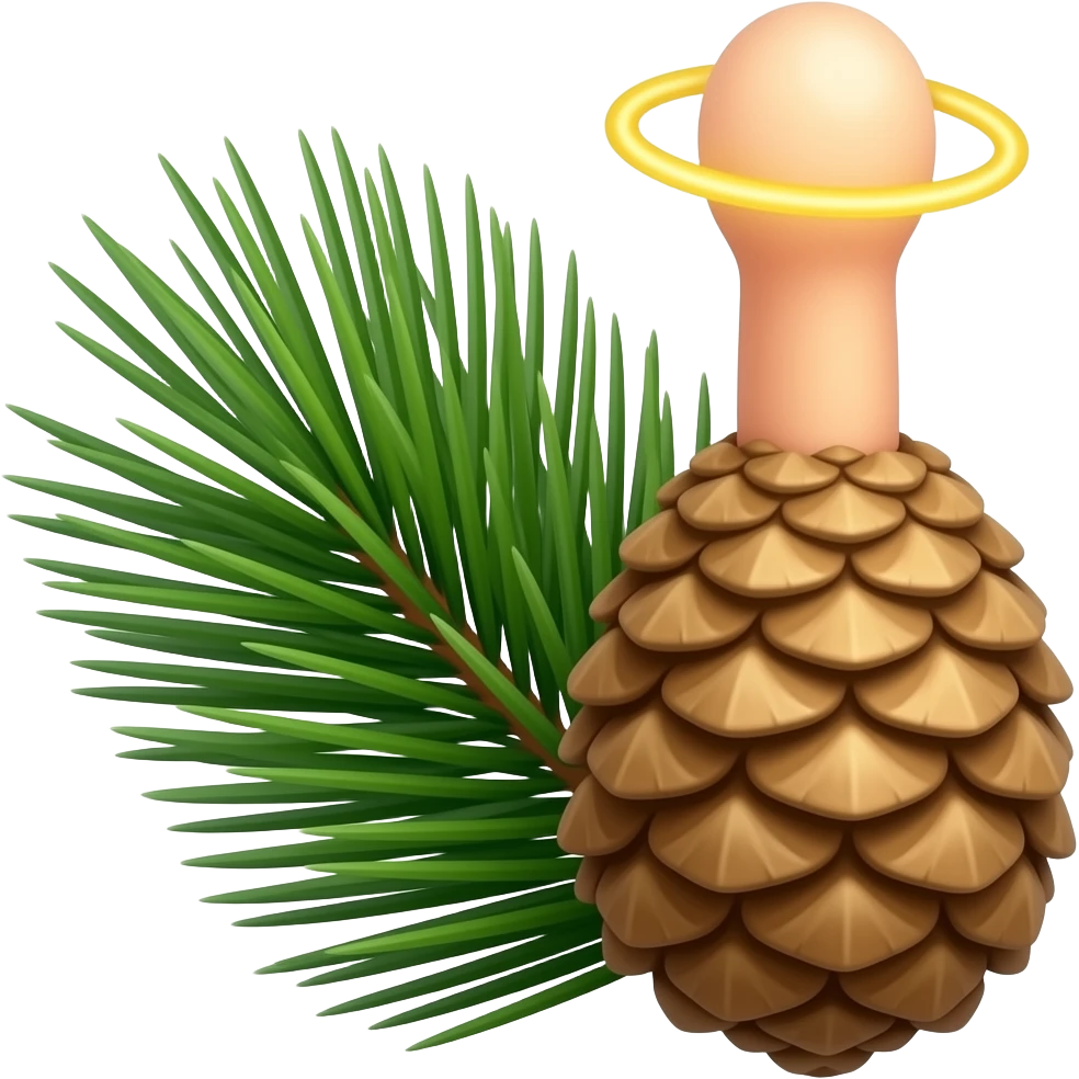 pine needles and a penis-pine cone with a holy halo ring emoji