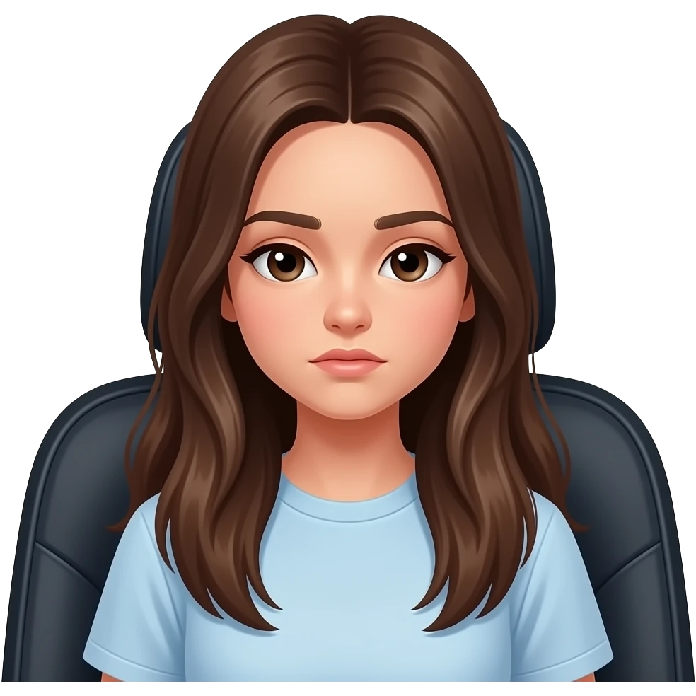 teen girl, serious look, looking down,   in the back seat,  hair longer emoji