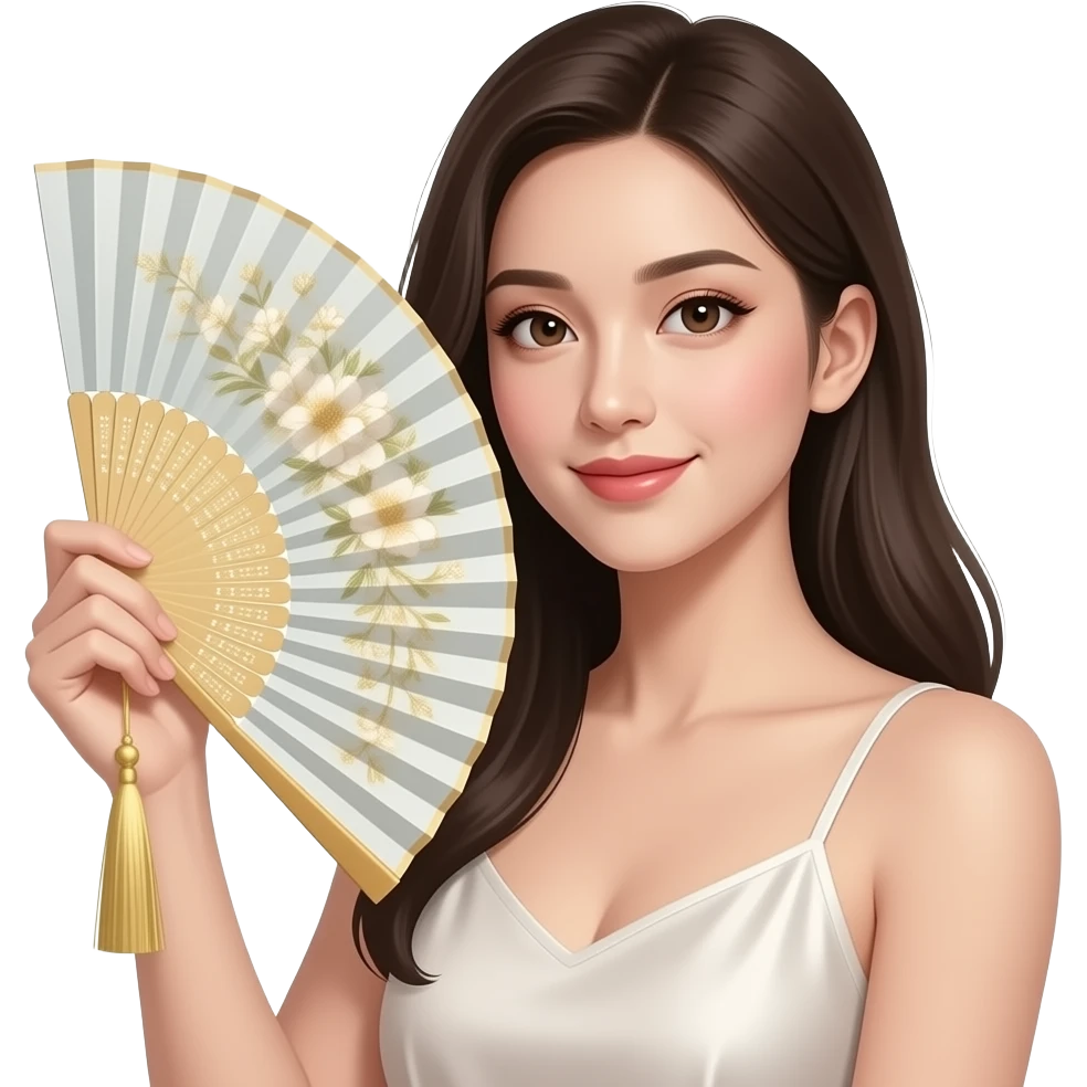 Realisting woman model holding a handheld fan emoji