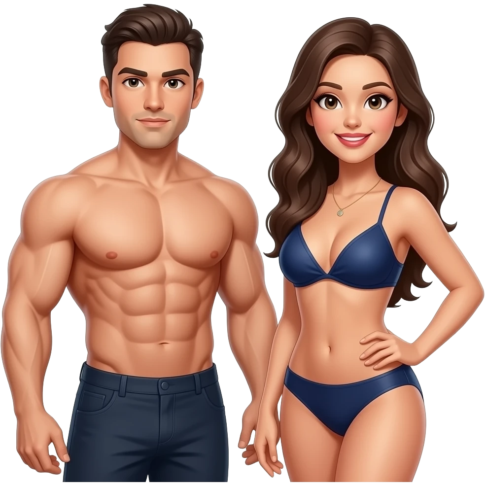 Muscular man and sexy woman emoji