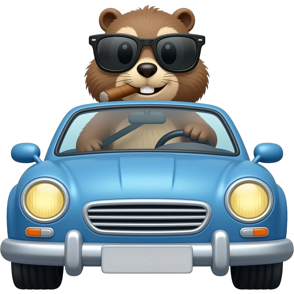Marmotte au volant de voiture avec cigare et lunette de soleil emoji