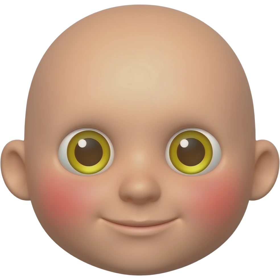빨간 얼굴의 홍조를 하고 있는 노란 눈알   갈색 동공의 귀여운 만화 입체적 이모티콘 emoji
